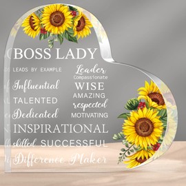 Yalikop Boss Lady Gifts for Women Acrylic Lady Desk Office Decor Inspirational Quotes Boss Gifts Appreciation Keepsake and Paperweight(Sunflower,Yellow)