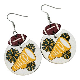 Retro American Football Wooden Drop Earrings Cheer Megaphone Rugby Game Day Dangle Earring Cheerleader Jewelry for Sports Fans-Yellow+Green