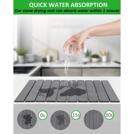 Large Stone Dish Drying Mat for Kitchen Counter, 24x16 Inches Foldable Food Grade Super Absorbent Diatomaceous Earth Mats with Self-drying for Dishes Sink Bathtub, Dark Gray