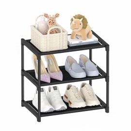 3 Tier Extra Small Shoe Rack (16.3" Wide), Narrow Stackable Shoe Shelf for Kids Toddler Adult, Ultra-Lightweight Shoe Rack Stand for Closet Dorm Bedroom Storage Organizer, Entryway