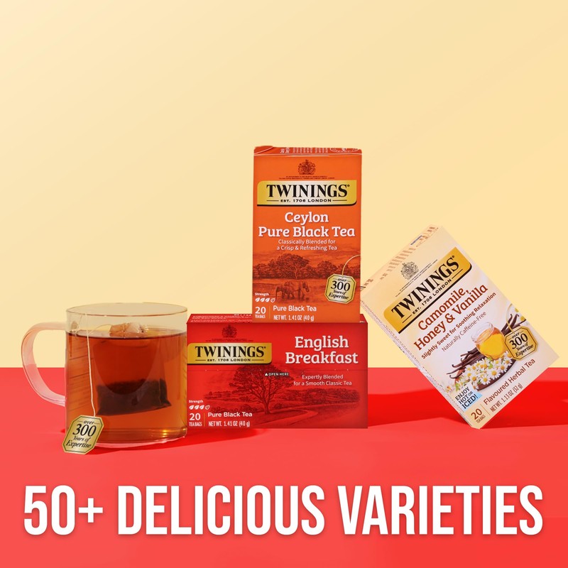 Twinings Ceylon Pure Black Tea Individually Wrapped Bags, 20 Count