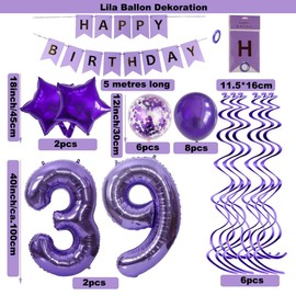 SNOWZAN Balloons 39th Birthday Decoration Purple 40 Inch Giant Numbers Balloons, Latex Foil Balloons, Pack of 25