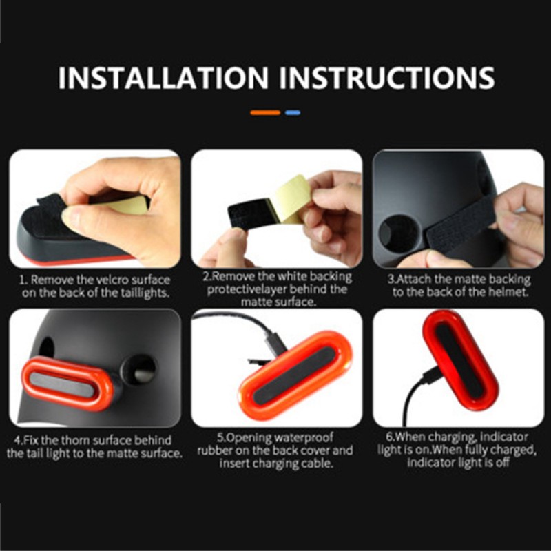 Motorcycle Helmet Tail Warning Light 4 Lighting Modes IPX6 Waterproof