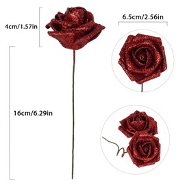 INSUNSIX Red Glitter Roses 30pcs Fake Red Roses Real Looking 2.56" Glitter Red Flowers Faux Roses with Stems Foam Roses for Bridal Shower Decorations Wedding Bouquet Decor (Red)