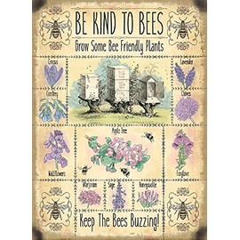 New "be kind to bees, grow bee friendly plants" metal advertising wall sign 15x20cm