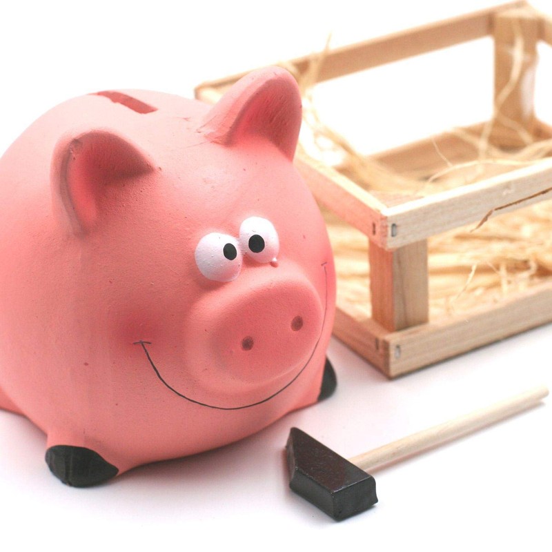 Piggy with Hammer Wheelbarrow 14 x 12 cm Multi-Coloured