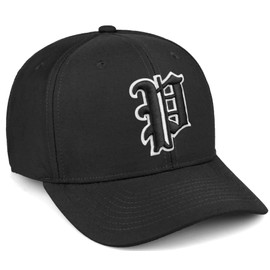Daxton Premium Mid Profile Hat Semi Curved Visor Black Cap White Black Gothic Embroidered, P