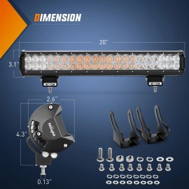 Nilight LED Light Bar 20 Inch 126W Spot Flood Combo Amber Beam LED Work Light