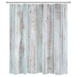 EOBTAIN Vintage Wood Barn Shower Curtain for Bathroom Old Teal and Grey Vertical Wooden Plank Shower Curtain with 10 Hooks Rustic Farmhouse Bathroom Curtains Shower Set 72x60 Inch