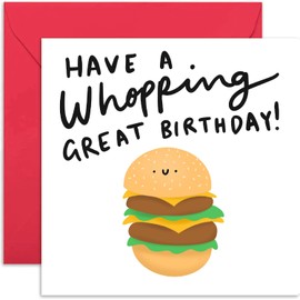 Old English Co. Fun Birthday Card for Man - 'Whopping Great Birthday' Burger Card for Him or Her - Cute Birthday Card for Son, Brother, Dad | Blank Inside Envelope