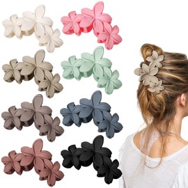 WHAVEL 8PCS Flower Claw Clips Plumeria Hair Clip for Women Hawaiian Accessories for Thick Hair Beach Spring Summer, Matte, Strong Hold