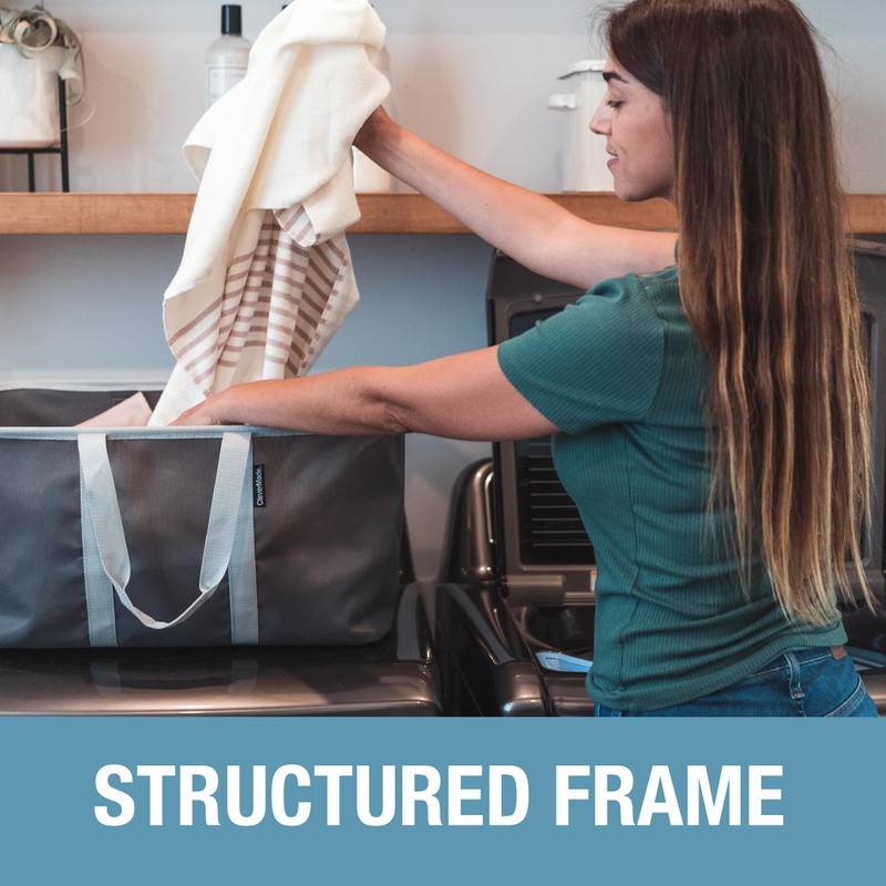 CleverMade Collapsible Laundry Tote - Denim Charcoal 2-Pack 50L -