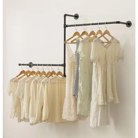 Industrial Pipe Clothing Rack Wall Garment Rack with Pipe Clothes Rails, Multi-Purpose Heavy Duty Clothes Hanging Rods Space-Saving Clothes Bar Organizer Closet (wall clothing rack-2 hanging rods) - Style: wall clothing rack-3 hanging rods