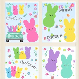 Easter Window Clings Easter Bunny Decoration What's up Easter Holiday Spring Flower Decals Window Colorful Bunny Stickers for Spring Picnic Bunny Party, Easter Party Decorations Supplies