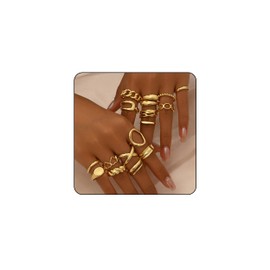 PINCHUAN Chunky Gold Rings for Women Vintage Chunky Gold Ring Adjustable Stackable Thick Band Knuckle & Midi Rings Mixed Size Gold Ring Set Jewelry-16PCS