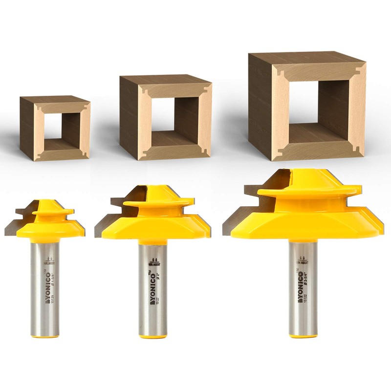 YONICO Lock Miter Router Bit Set 3 Bit 45 Degree