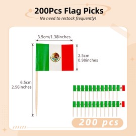 JOMOSPO 200Pcs Mexico Flag Toothpick,Mexican Topper Picks,Mini Wooden Country Sticks for Cocktail Cupcake Taco Fruit Bar Cinco De Mayo Party Fiesta Decor Home Tabletop Celebration Supplies (Mexico)