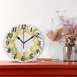 ALAZA Lemon Wreath Wooden Wall Clock Battery Operated Clock Silent 9.5 Inch Non Ticking Wall Clocks for Bedroom Living Room Decorative