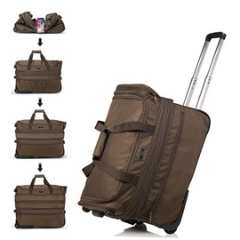 Hanke 22 Inch Expandable checked Luggage Suitcases with Wheels Foldable Duffle Bag for Travel suitcase Weekend Bag for Women Men（Coffee）