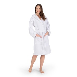 Nine West - Unisex Bathrobe - Made with 100% Turkish Cotton Terry Cloth for Spa & Hotels, High Absorbent & Comfy Hooded Robes | White (Large)