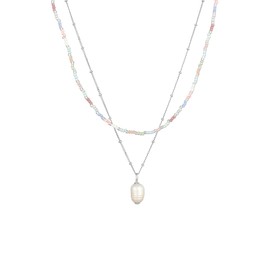 Elli Women's Baroque Layer Necklace with Freshwater Cultured Pearl in 925 Sterling Silver, Glass Plastic, None
