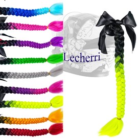 Lecherri Girls Braids Ponytail Extension with Suction Cup for Helmet 1PC Helmet Accessories Helmet Hair with Bowknot Helmet Pigtails for Motorcycle Bicycle Ski Helmet 22inch(Helmet Not Included)