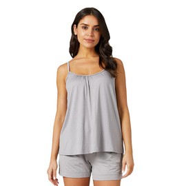 32 Degrees Cool Womens Shirred Flowly Relaxed Lounge Built-in Cups Shelf Bra Tank Cami, Ghost Grey Heather, Medium
