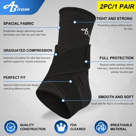 ABIRAM Foot Sleeve (Pair) with Compression Wrap -Ankle Brace For Arch & Ankle Supportââ‚¬â€œFootball Basketball Volleyball Running -For Sprained Foot Tendonitis Plantar Fasciitis