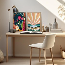 Framed with Easel Paint by Numbers Kit for Adults Beginners, Sunrise Easy Acrylic Watercolors Oil Number Painting Art on Streched Canvas with Easel for Home Wall Decor and Gift 7.8x11.8inch