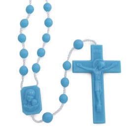 Bulk Plastic Rosary Beads Pack of 100 - Blue Plastic Rosaries Made in Italy - Each Rosary Individually Packed in a Bag - for Church and Religious Events, Italian Made, Wholesale Bulk Catholic Gifts