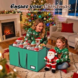 Christmas Figurine Storage Box & Nutcracker Storage Containers with Visible Lid and Dividers, Keeps 8 15"-Figurine Collectibles, Xmas Holiday Decoration Storage Bag, 600D Oxford / Tear-Proof, Green