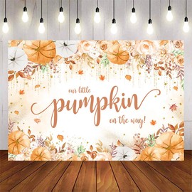 Aprophic Pumpkin Baby Shower Decorations - Fall Baby Shower Banner 'Our Little Pumpkin is On The Way' - Thanksgiving Backdrop Photo Booth Studio 7x5ft