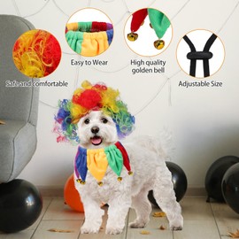 KOOLTAIL - Disfraz de Halloween para perro, divertida peluca de payaso con campanas de bandana para perros pequeños, medianos y grandes, regalo único, ajuste ajustable para disfraces de cosplay para