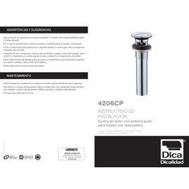 Dica 4206CP Contra tipo Push con Rebosadero para Lavabo, Acabado Cromo