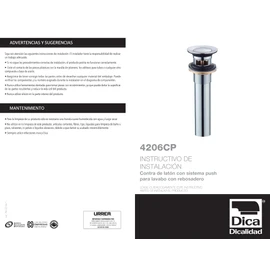 Dica 4206CP Contra tipo Push con Rebosadero para Lavabo, Acabado Cromo