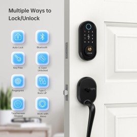 Smart Front Door Lock Set: SMONET Keyless Entry Door Lock Deadbolt with Handle Set Keypad Fingerprint Locks Alexa Electronic Digital Locksets with Bluetooth APP/IC Cards/Auto Lock, Matte Black