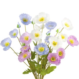 CISDUEO 6 Pcs Artificial Poppy Flowers Silk Fake Poppy Flowers with Stems Faux Poppy Spring Flowers Real Touch Flowers for Home Kitchen Wedding Decorations Floral Arrangement Table Centerpiece