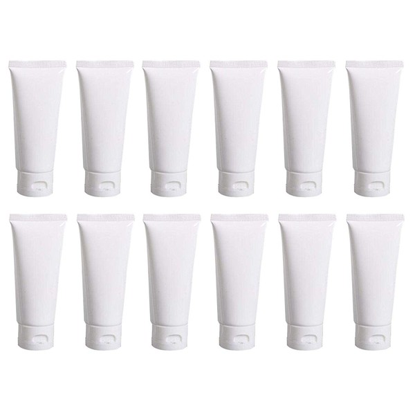 ericotry 12PCS White Empty Refillable Plastic Soft Tubes Cosmetic Sample Bottles Jars Makeup Travel Containers For Lotion Lip Balms Shower Gel Cleanser Shampoo Toiletries (30ml)