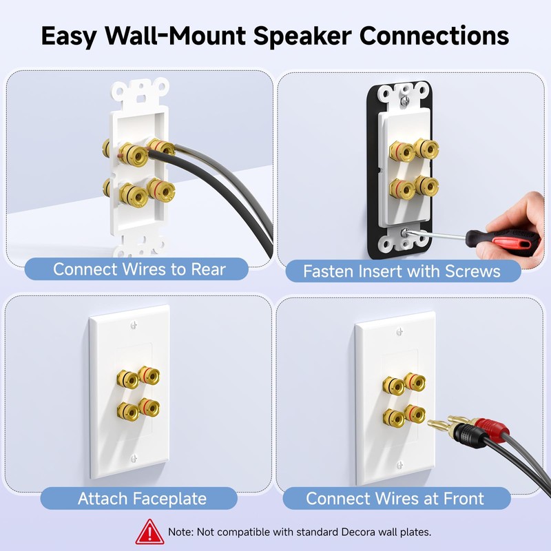 Cable Matters 2-Pack Speaker Wire Wall Plate, Gold Plated Speaker