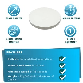 Camlab 1171054 Grade 601 [1] General Purpose Filter Paper, Medium Filtering Speed, 85 mm Diameter (Pack of 100)