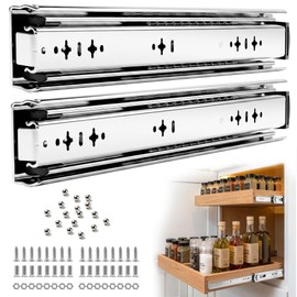 20-Inch Heavy Duty Drawer Slides for Kitchen Cabinets, 250 lb Side Mount Full Extension Ball Bearing Rails, Drawer Glides for Pantry and File Cabinets, 53mm Wide Steel Silver Slide, 1 Pair