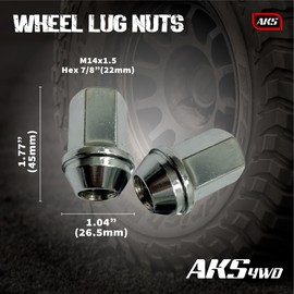 AKS4WD 14x1.5 Lug Nuts OEM 7/8" Hex(22mm) 1.77" Height(45mm) Tuercas para Llantas De Carros - Wheel Lug Nuts for Silverado Tahoe Sierra Yukon Lug Nut Set 24pcs Chrome Lug Nut M14x1.5