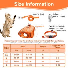 Cat Harness and Lead Set,Adjustable Reflective Stripe Cat Kitten Walking Vest with Leash Cat Collar,Escape Proof Soft Mesh Vest Harness and Lead for Small Medium Cats Pets Walking