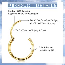 MILACOLATO G23 Titanium Hoop Earrings for Women Men Hypoallergenic Lightweight in Implant Quality for Teenagers Huggie Hoop Earrings Small Hoop Earrings, Titanium