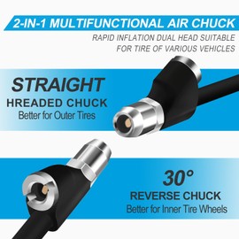 WNCGC 6.6" Air Chuck, 1/4" FNPT Extended Reach Tire Chuck 2-Way Connection Tire Air Chucks for Tire Inflator Gauge and Air Compressor Accessories with Quick Plug (2 PACK)