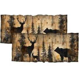 Rustic Deer Bear Window Curtain Valances Forest Pine Tree Elk Moose Hunting Cabin Lodge Country Farmhouse Rod Pocket Valance Curtains for Bedroom Bathroom Living Room Decor 54 x 18 Inch, 2 Panel