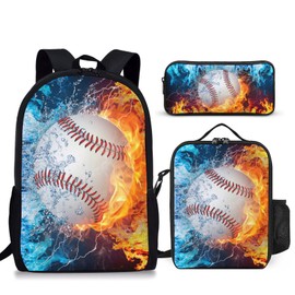 3PCS Baseball Backpack Set for Boys, Lightweight Large Backpack with Lunch Box & Pencil Case, Cool Sport Bookbag for Kids, Back to School Backpacks for Elementary & Middle School - 02