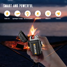 Encendedor Electrónico,Encendedor Electrico Impermeable para Exteriores,Encendedor Arco Recargable para Encender Velas,Hoguera,Encendedores Cortaviento Adecuado para Camping,Senderismo,Aventura(Nergo)