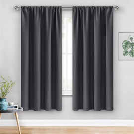 JIUZHEN Blackout Curtains for Bedroom/Living Room - Thermal Insulated Light Blocking Curtains, Rod Pocket Curtains with Tiebacks, Room Darkening Curtains, 42 x 63 Inch Curtains 2 Panel Set, Dark Grey