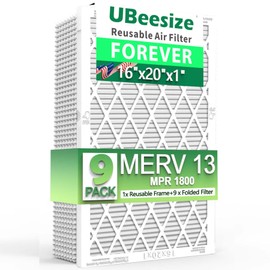 UBeesize Air Filter 16x20x1 (9-Pack), MERV 13 MPR 1800 AC/HVAC Furnace Filters,Deep Pleated Air Cleaner, (Actual Size 15.75" x 19.69" x 0.79"),1x Reusable ABS Frame+9 x Filter,Breathe Fresher